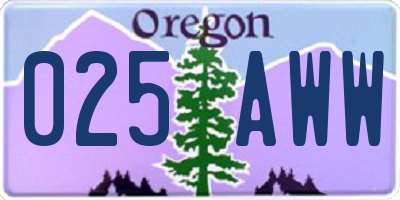 OR license plate 025AWW