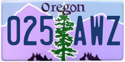 OR license plate 025AWZ