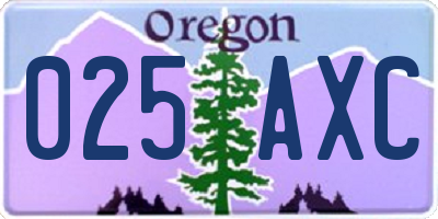 OR license plate 025AXC