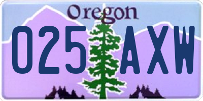 OR license plate 025AXW