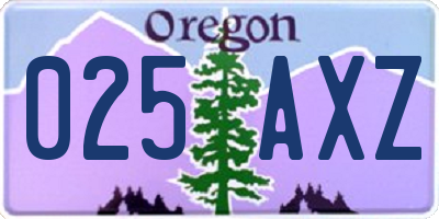 OR license plate 025AXZ