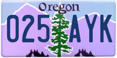 OR license plate 025AYK