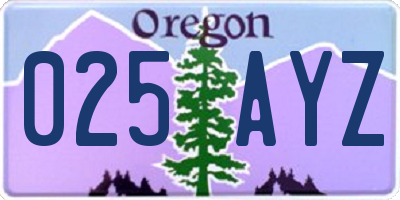 OR license plate 025AYZ