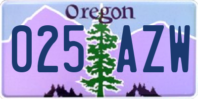 OR license plate 025AZW