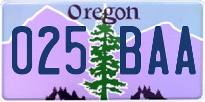 OR license plate 025BAA