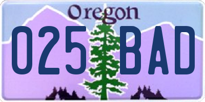 OR license plate 025BAD