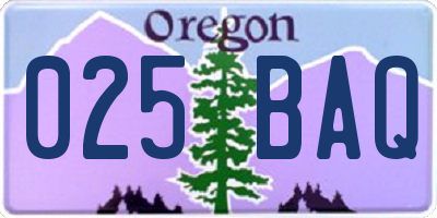 OR license plate 025BAQ