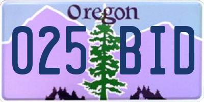 OR license plate 025BID