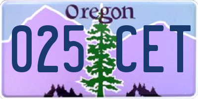 OR license plate 025CET