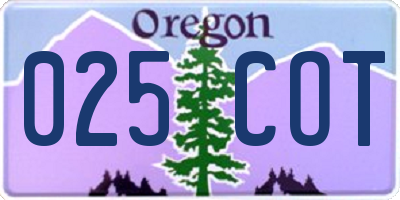 OR license plate 025COT