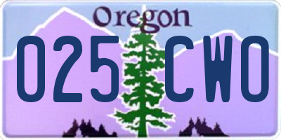OR license plate 025CWO