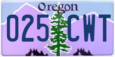 OR license plate 025CWT
