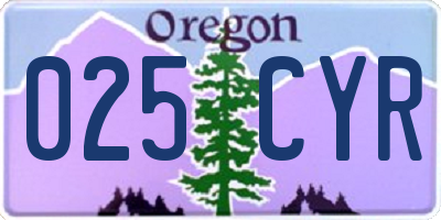 OR license plate 025CYR