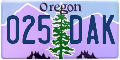OR license plate 025DAK