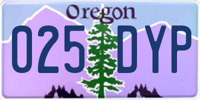 OR license plate 025DYP