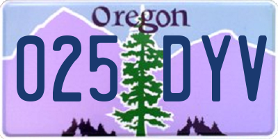 OR license plate 025DYV