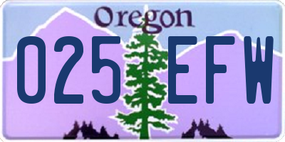 OR license plate 025EFW