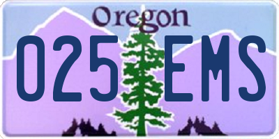 OR license plate 025EMS