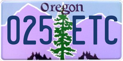 OR license plate 025ETC