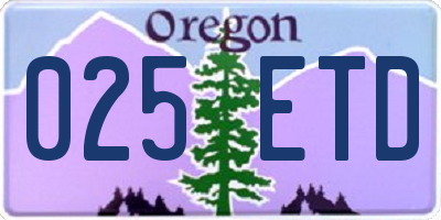 OR license plate 025ETD