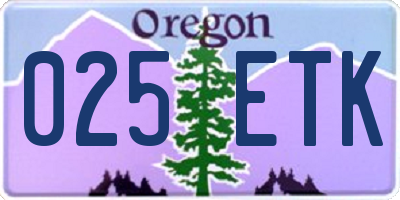 OR license plate 025ETK