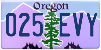 OR license plate 025EVY