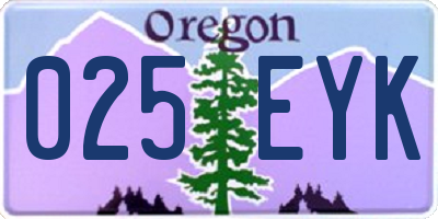 OR license plate 025EYK