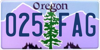 OR license plate 025FAG