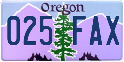 OR license plate 025FAX