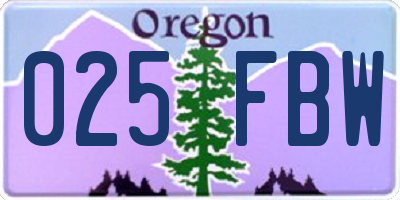 OR license plate 025FBW