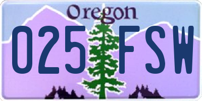 OR license plate 025FSW