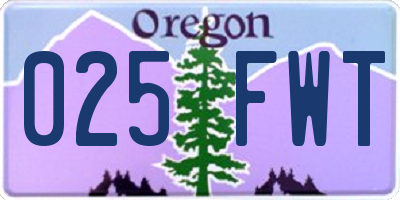 OR license plate 025FWT