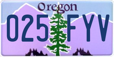 OR license plate 025FYV
