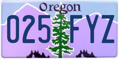 OR license plate 025FYZ