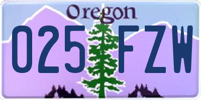 OR license plate 025FZW