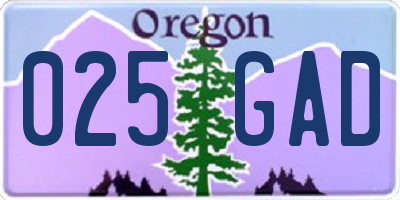 OR license plate 025GAD