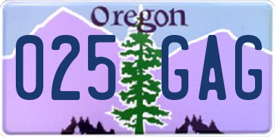 OR license plate 025GAG