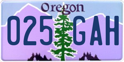 OR license plate 025GAH