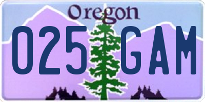 OR license plate 025GAM