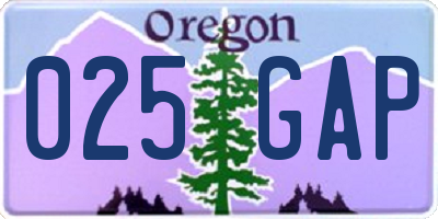OR license plate 025GAP
