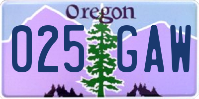 OR license plate 025GAW