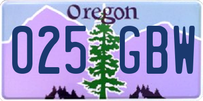 OR license plate 025GBW