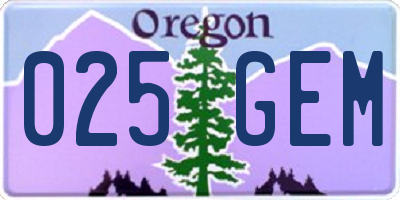 OR license plate 025GEM