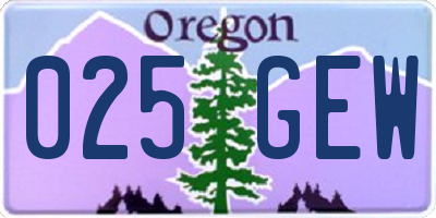 OR license plate 025GEW