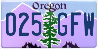OR license plate 025GFW