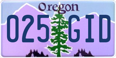 OR license plate 025GID
