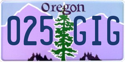 OR license plate 025GIG