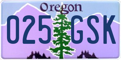 OR license plate 025GSK