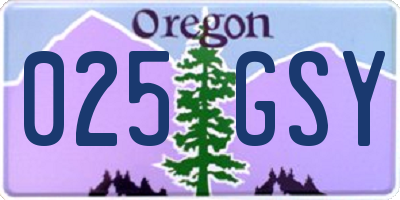 OR license plate 025GSY