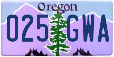 OR license plate 025GWA